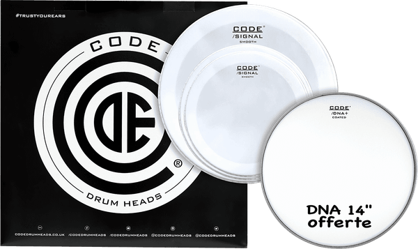 CODE Signal Rock Pack 10", 12", 16" smooth white + 14 DNA coated snare.